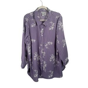 Catherines Purple Striped Floral Button Front Blouse Work Ofice Womens Plus 1x